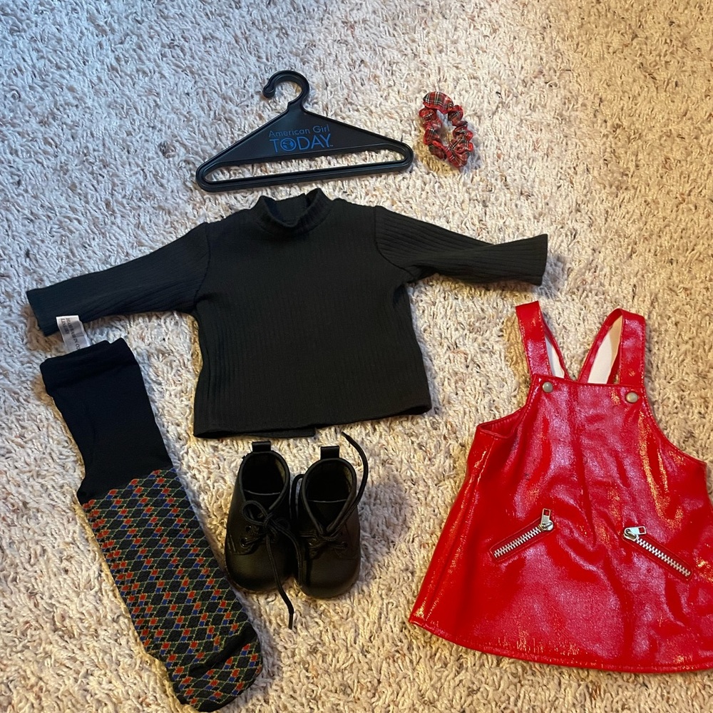 American Girl Today Red Vinyl Jumper Outfit